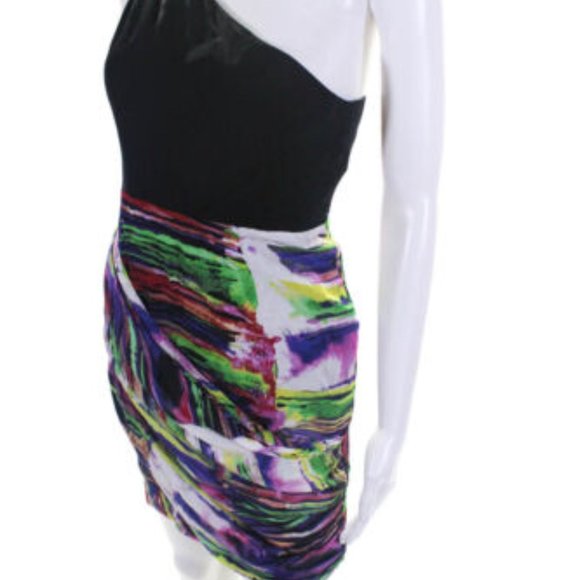 ALICE & OLIVIA Breanna Draped One Shoulder Dress Multicolor Silk $470 - Picture 2 of 12